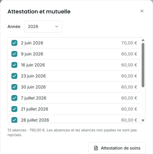 Préparation d'une attestation de soins