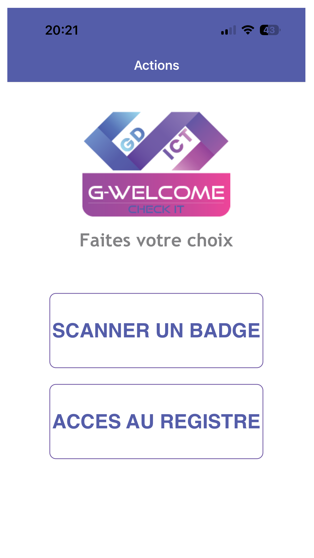 Capture d'écran de l'application G-Welcome Check-it sur iPhone