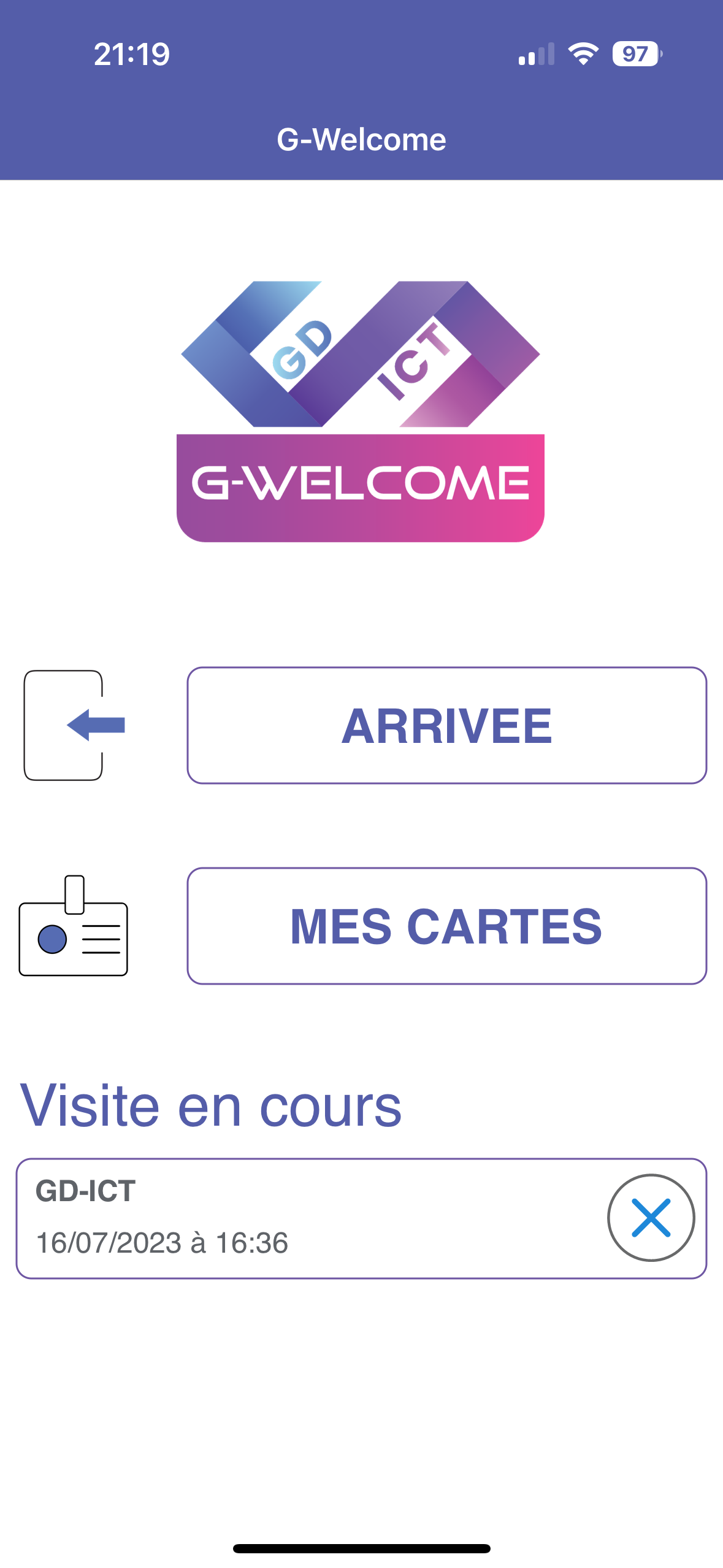 Capture d'écran de l'application G-Welcome Mobile sur iPhone