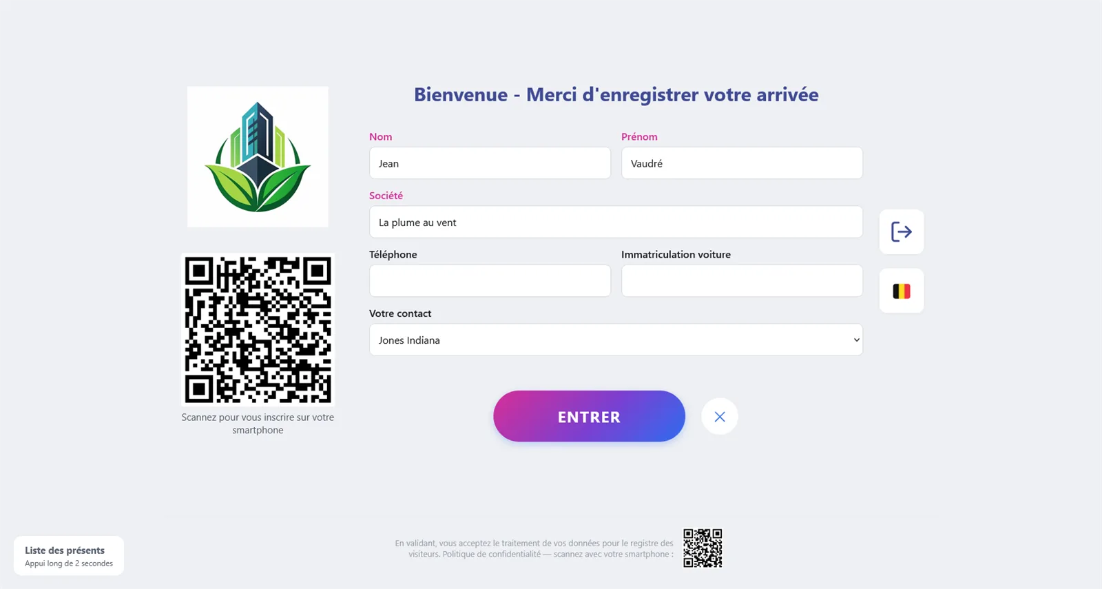 Borne d'accueil G-Welcome sur tablette