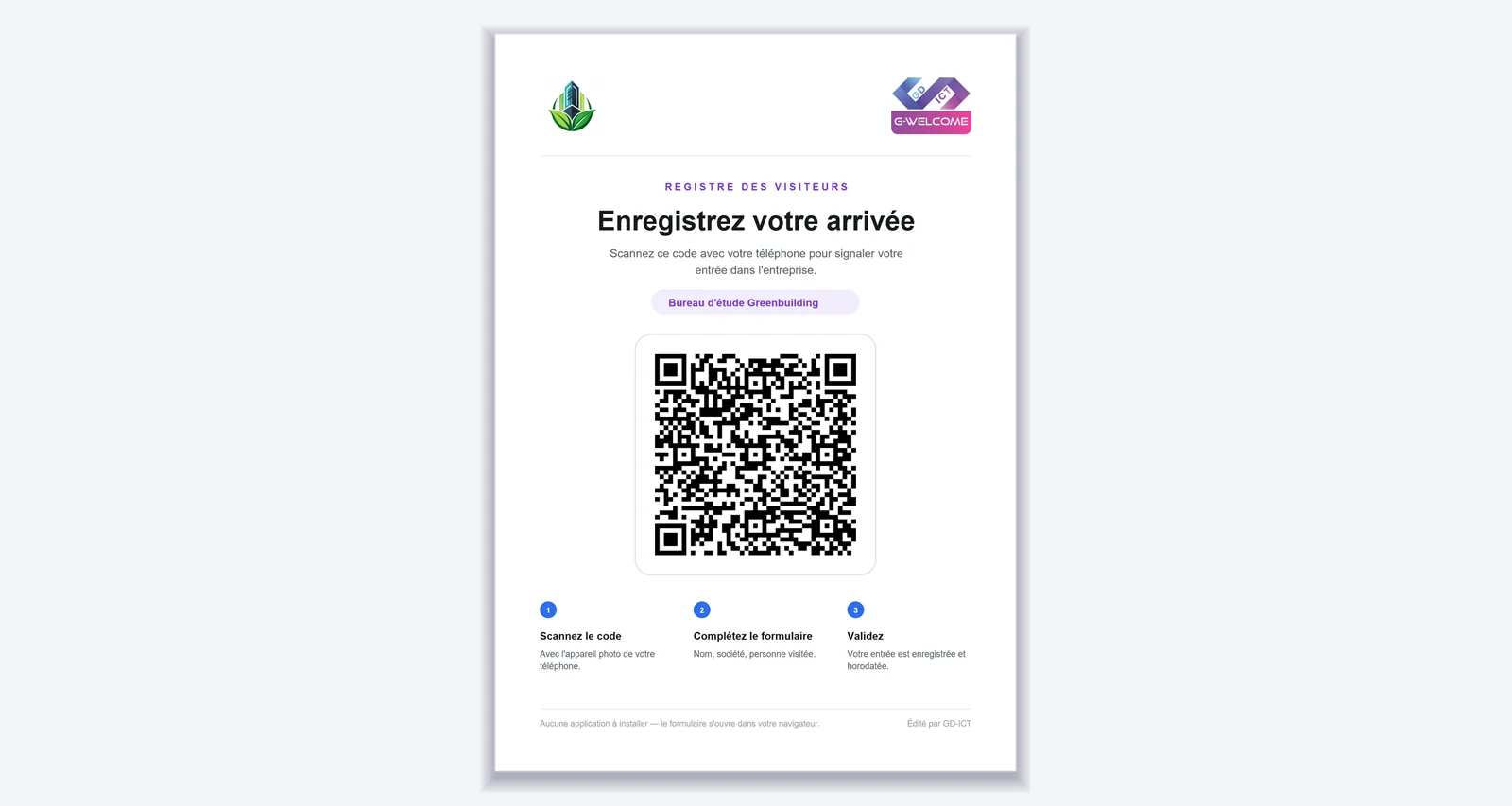 Affiche QR code G-Welcome affichée à l'accueil